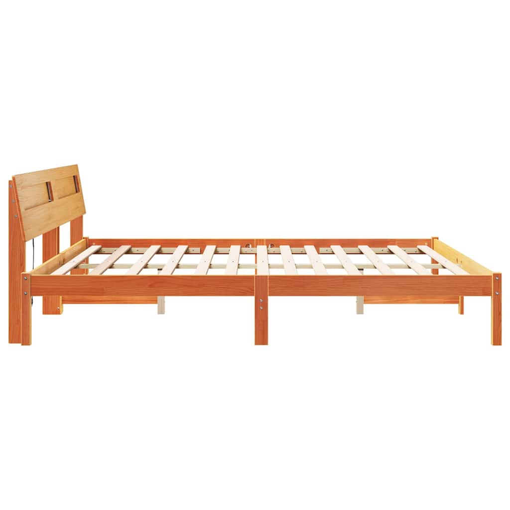 Sengestel med hovedgærde Voks brun 180 x 200 cm Massiv fyrretræ