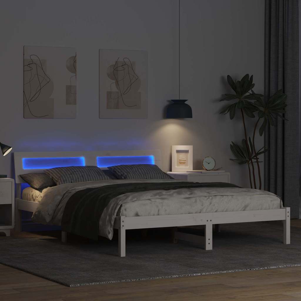 Sengestel med hovedgærde Hvid 160 x 200 cm Massiv fyrretræ