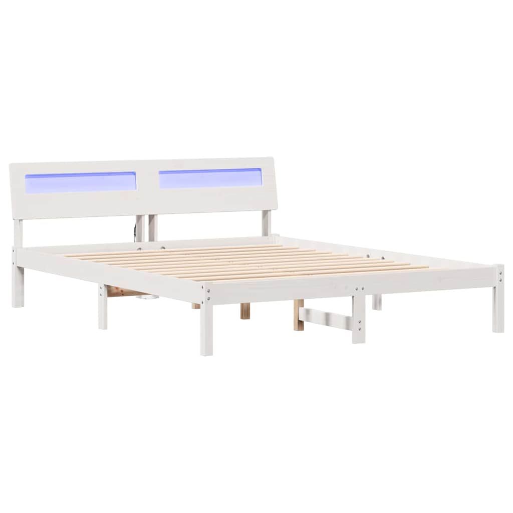 Sengestel med hovedgærde Hvid 160 x 200 cm Massiv fyrretræ