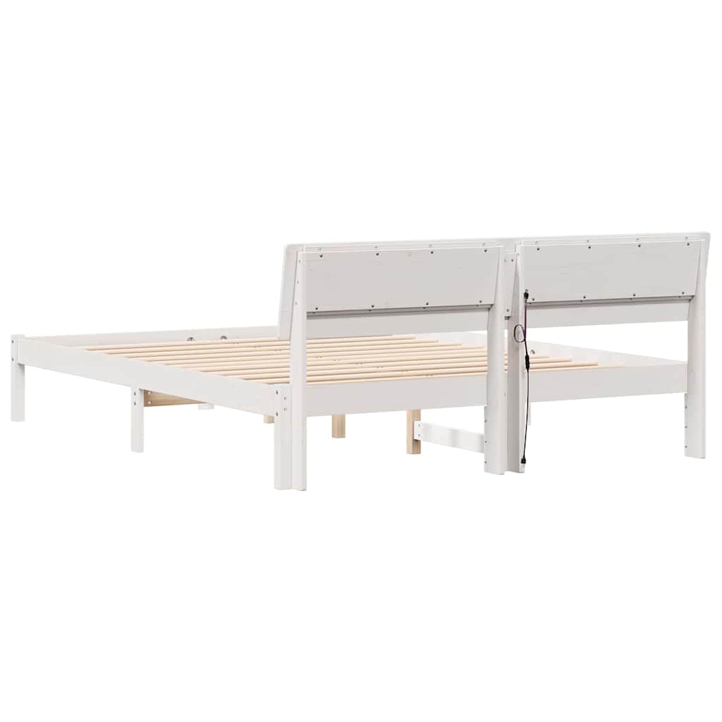 Sengestel med hovedgærde Hvid 160 x 200 cm Massiv fyrretræ