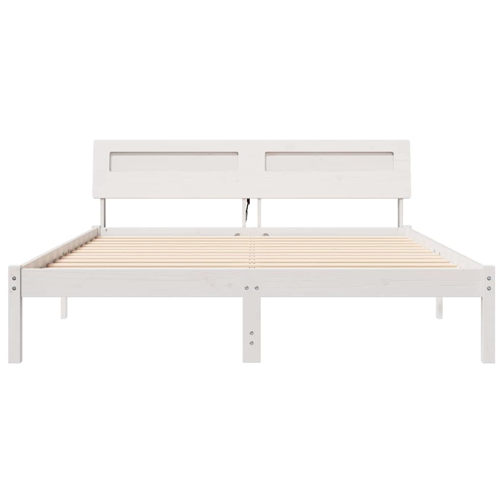 Sengestel med hovedgærde Hvid 160 x 200 cm Massiv fyrretræ