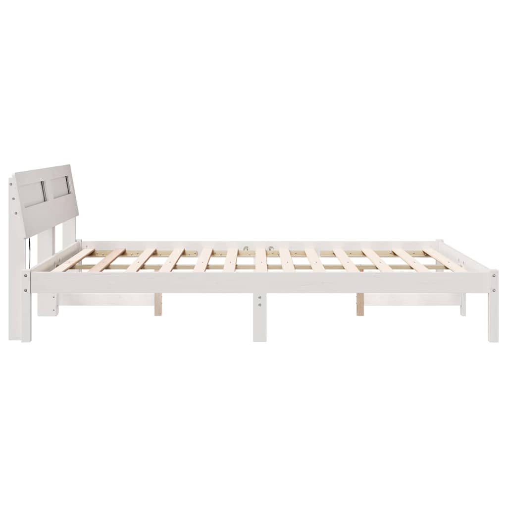 Sengestel med hovedgærde Hvid 160 x 200 cm Massiv fyrretræ