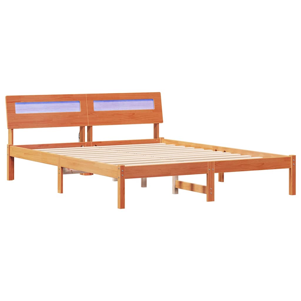 Sengestel med hovedgærde Voks brun 160 x 200 cm Massiv fyrretræ