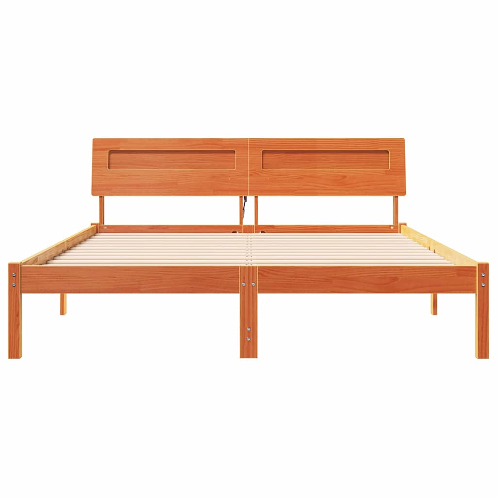 Sengestel med hovedgærde Voks brun 160 x 200 cm Massiv fyrretræ