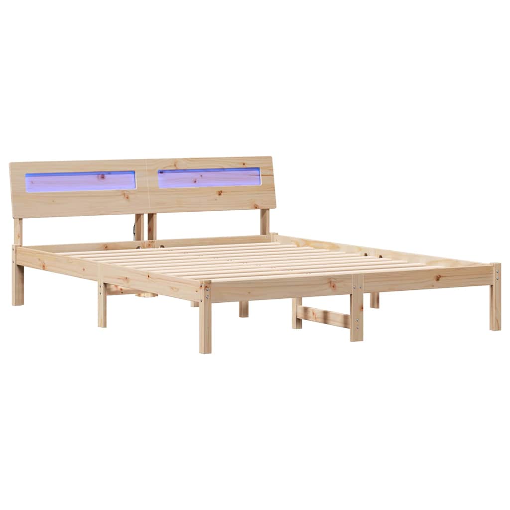 Sengestel med hovedgærde Brun 150 x 200 cm Massiv fyrretræ