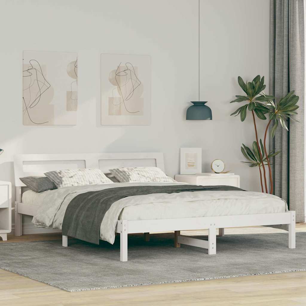 Sengestel med hovedgærde Hvid 150 x 200 cm Massiv fyrretræ