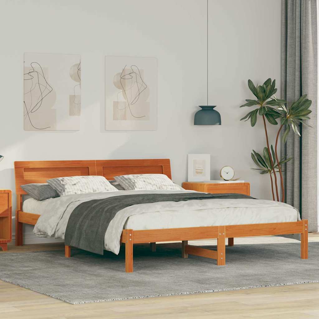 Sengestel med hovedgærde Voks brun 150 x 200 cm Massiv fyrretræ
