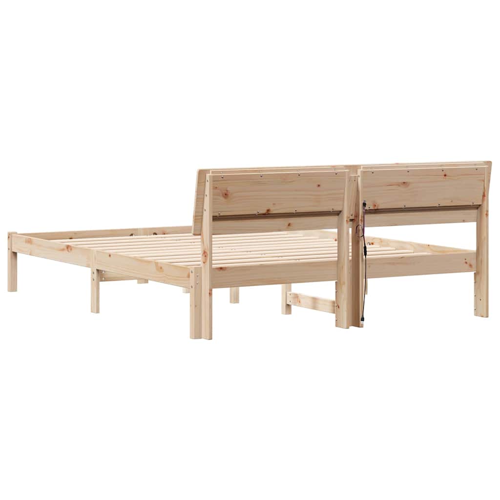 Sengestel med hovedgærde Brun 140 x 200 cm Massiv fyrretræ