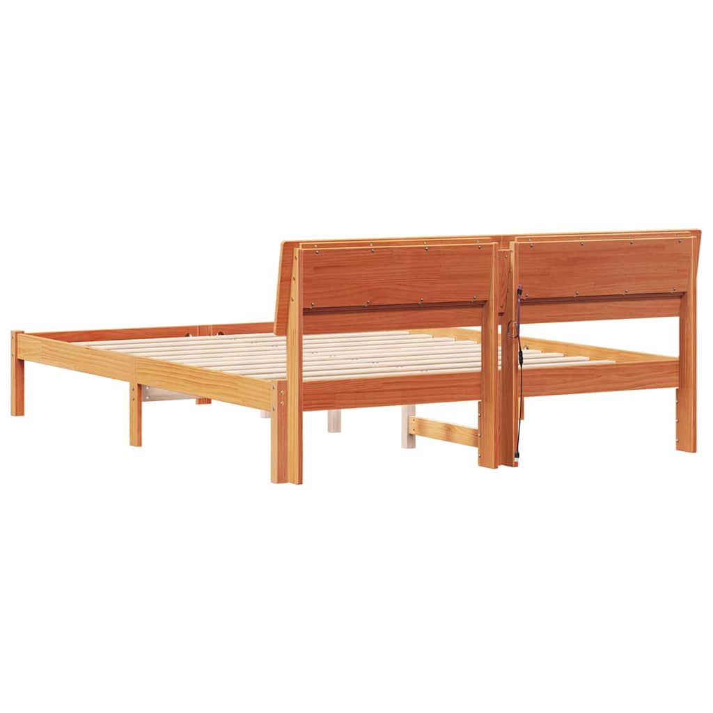 Sengestel med hovedgærde Voks brun 140 x 200 cm Massiv fyrretræ
