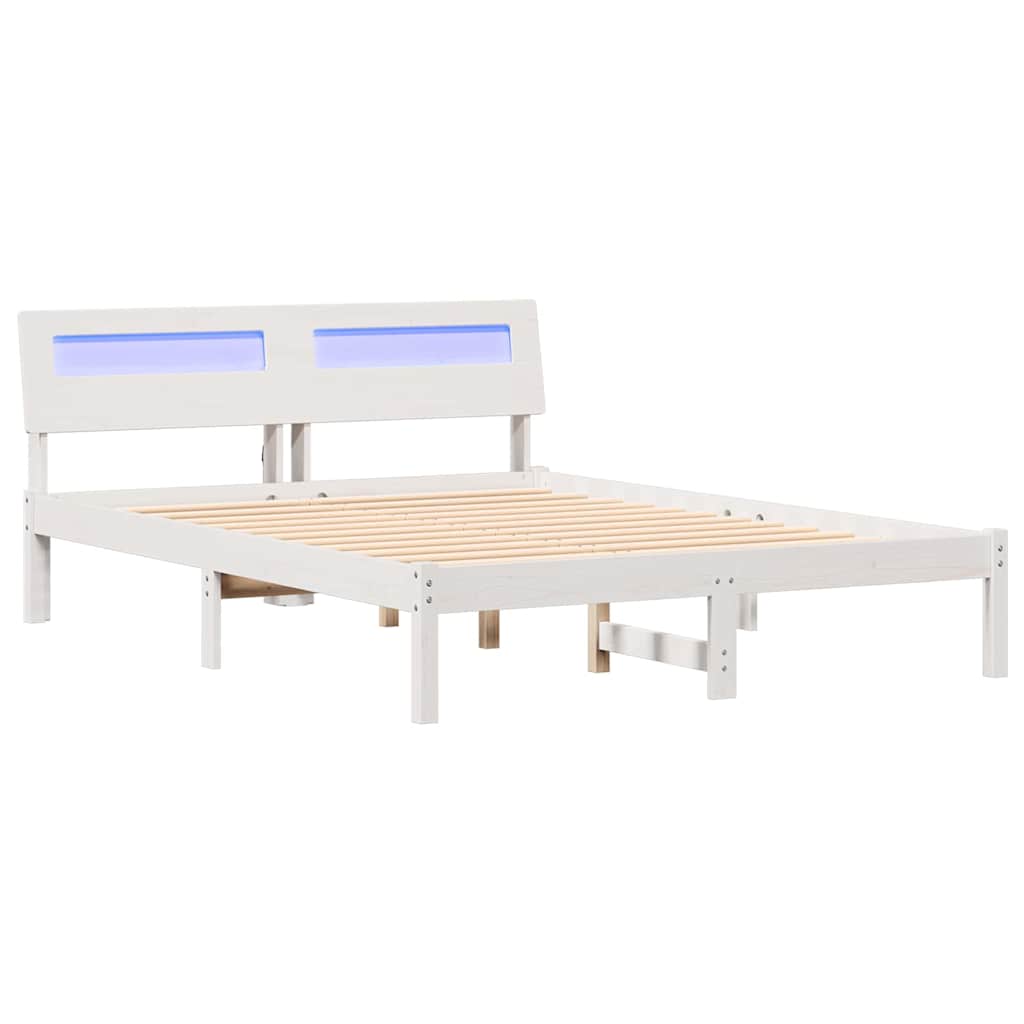 Sengestel med hovedgærde Hvid 120 x 200 cm Massiv fyrretræ