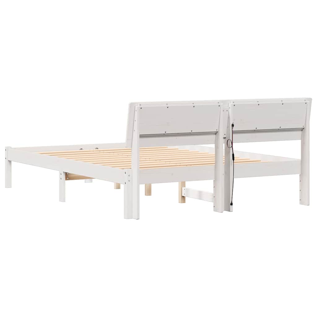 Sengestel med hovedgærde Hvid 120 x 200 cm Massiv fyrretræ