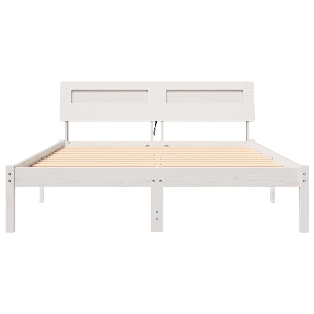 Sengestel med hovedgærde Hvid 120 x 200 cm Massiv fyrretræ