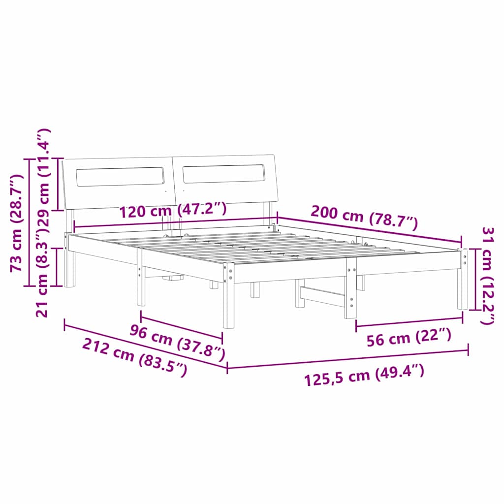 Sengestel med hovedgærde Hvid 120 x 200 cm Massiv fyrretræ