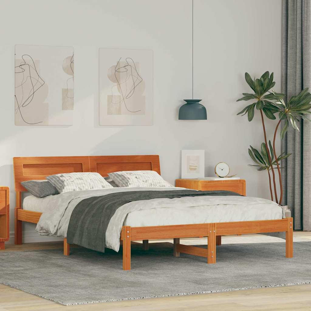 Sengestel med hovedgærde Voks brun 120 x 200 cm Massiv fyrretræ
