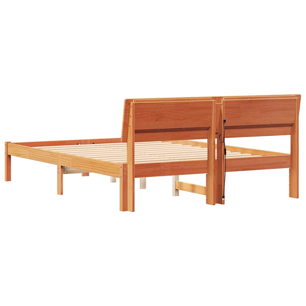 Sengestel med hovedgærde Voks brun 120 x 200 cm Massiv fyrretræ
