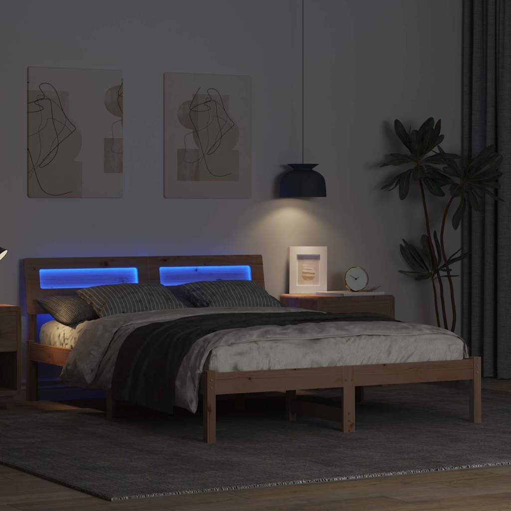 Sengestel med hovedgærde Brun 140 x 190 cm Massiv fyrretræ