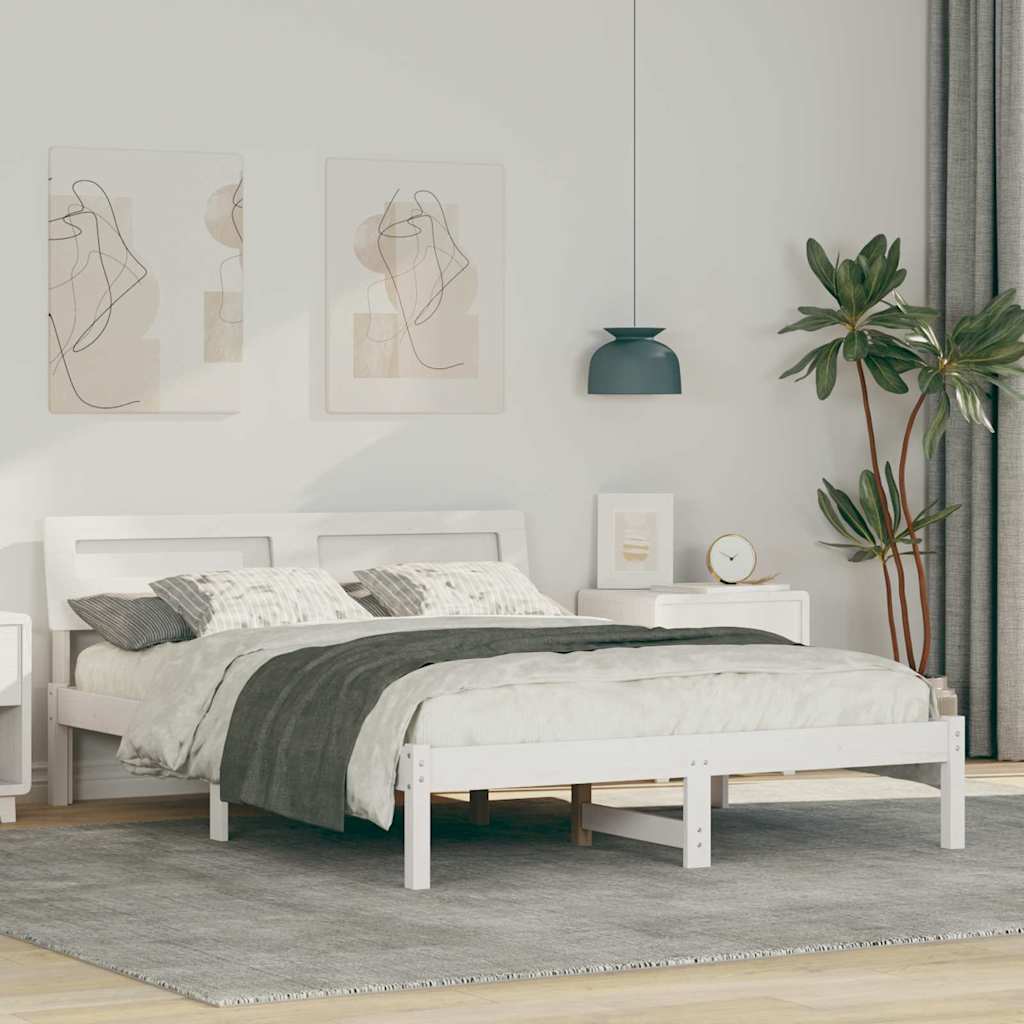 Sengestel med hovedgærde Hvid 140 x 190 cm Massiv fyrretræ