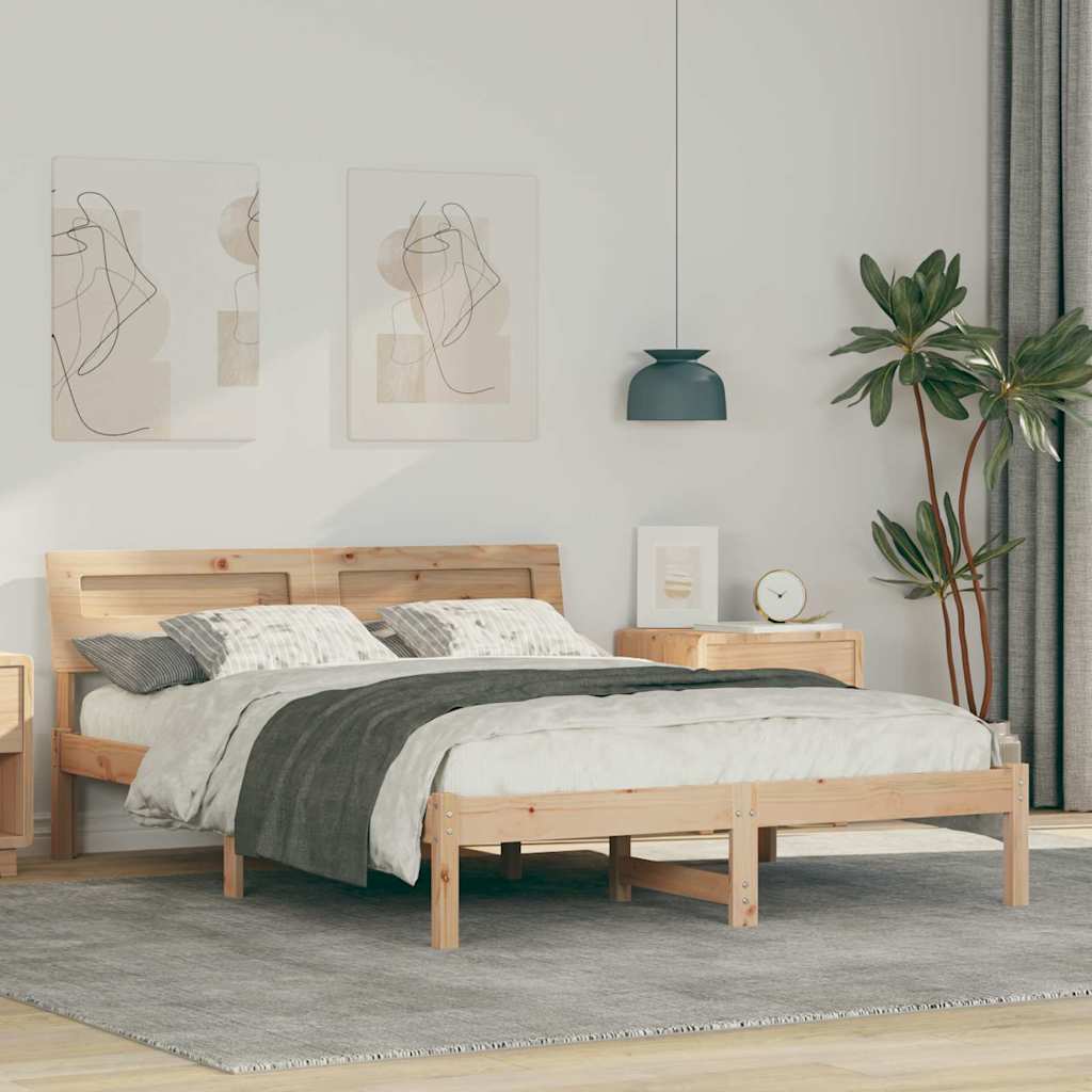 Sengestel med hovedgærde Brun 135 x 190 cm Massiv fyrretræ