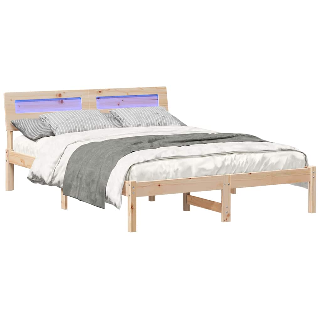 Sengestel med hovedgærde Brun 135 x 190 cm Massiv fyrretræ