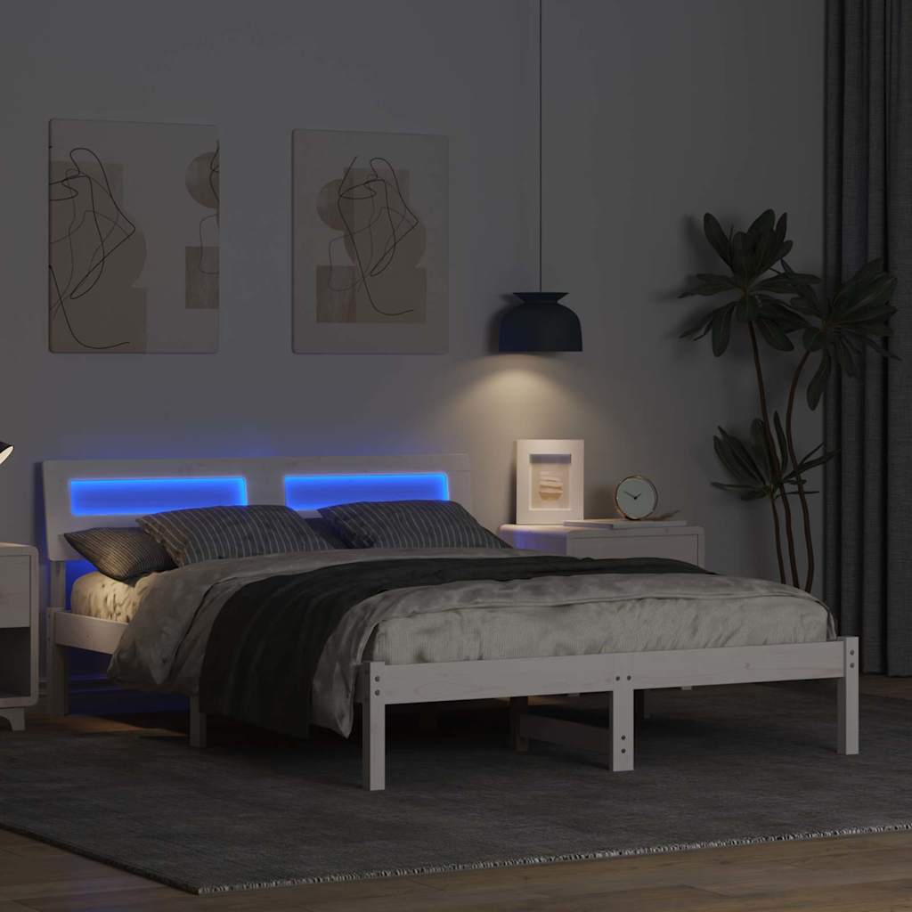 Sengestel med hovedgærde Hvid 135 x 190 cm Massiv fyrretræ