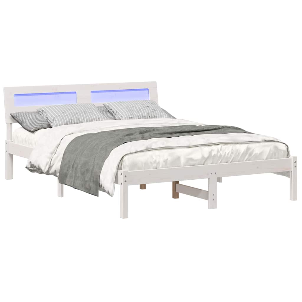 Sengestel med hovedgærde Hvid 135 x 190 cm Massiv fyrretræ