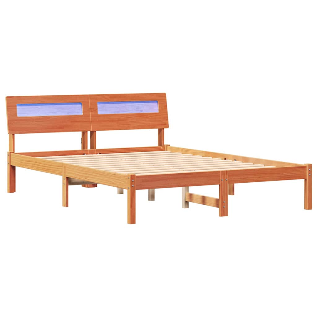 Sengestel med hovedgærde Voks brun 135 x 190 cm Massiv fyrretræ