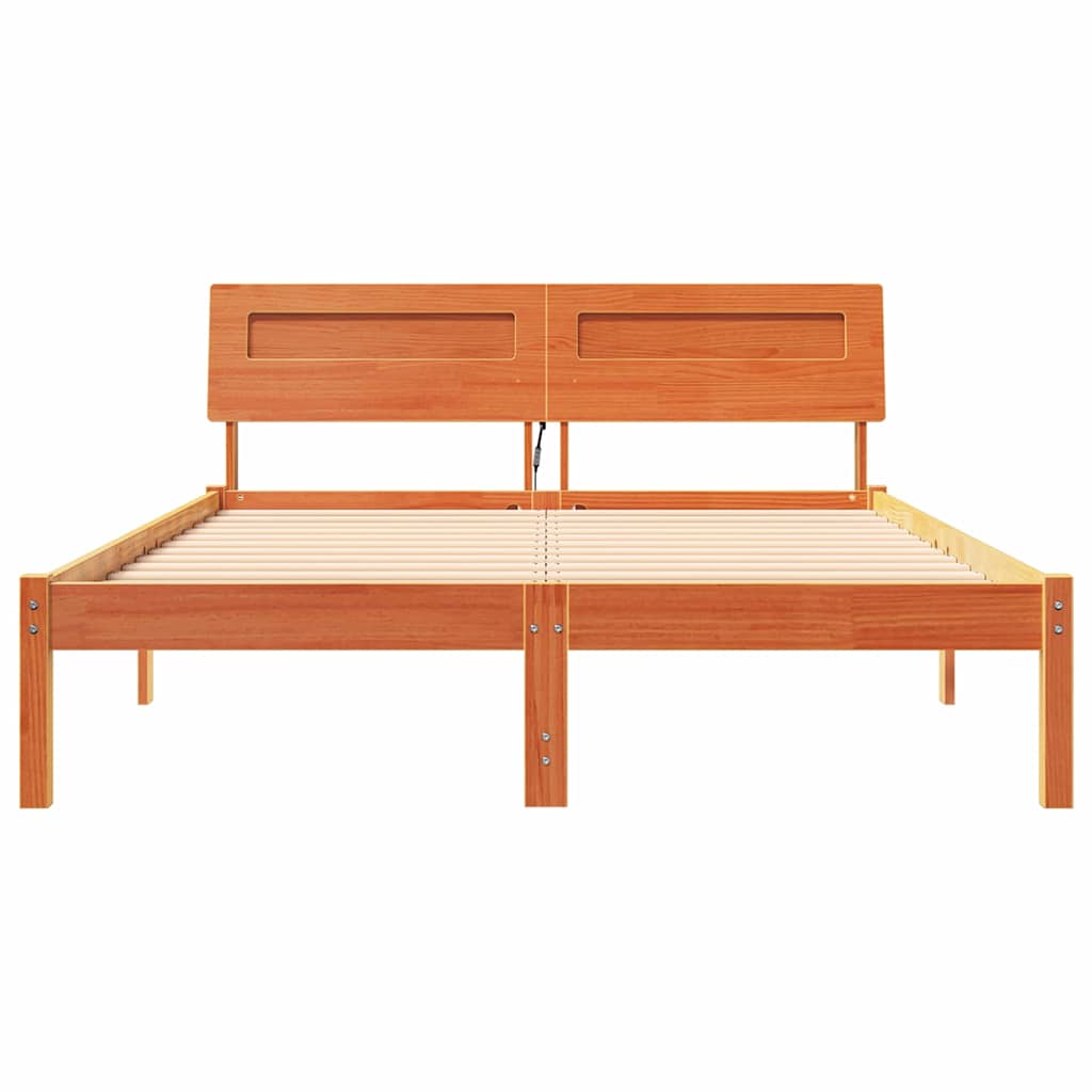 Sengestel med hovedgærde Voks brun 135 x 190 cm Massiv fyrretræ