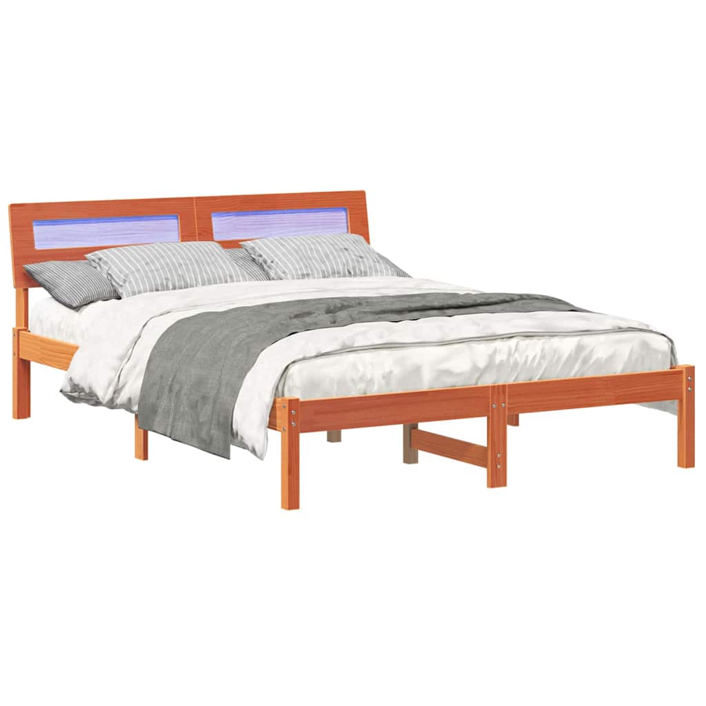 Sengestel med hovedgærde Voks brun 135 x 190 cm Massiv fyrretræ