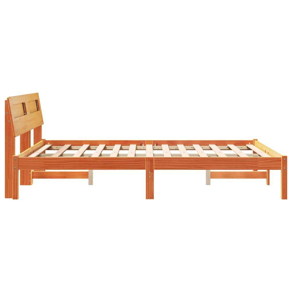 Sengestel med hovedgærde Voks brun 135 x 190 cm Massiv fyrretræ