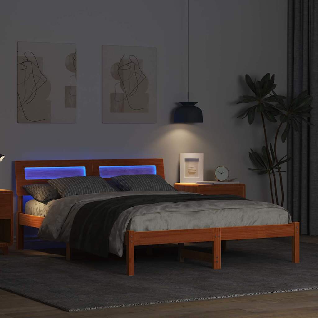 Sengestel med hovedgærde Voks brun 120 x 190 cm Massiv fyrretræ