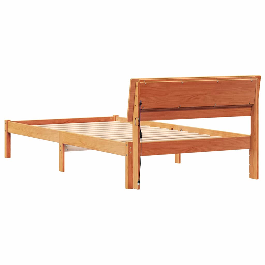 Sengestel med hovedgærde Voks brun 100 x 200 cm Massiv fyrretræ
