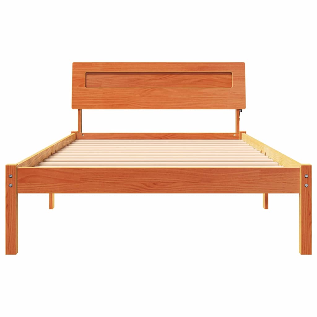 Sengestel med hovedgærde Voks brun 100 x 200 cm Massiv fyrretræ