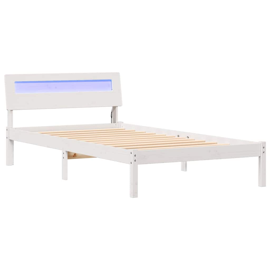 Sengestel med hovedgærde Hvid 90 x 200 cm Massiv fyrretræ