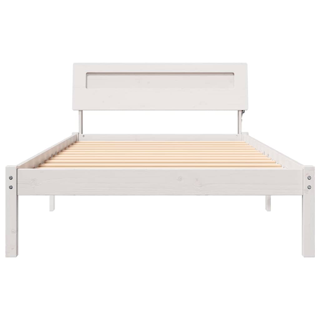 Sengestel med hovedgærde Hvid 90 x 200 cm Massiv fyrretræ