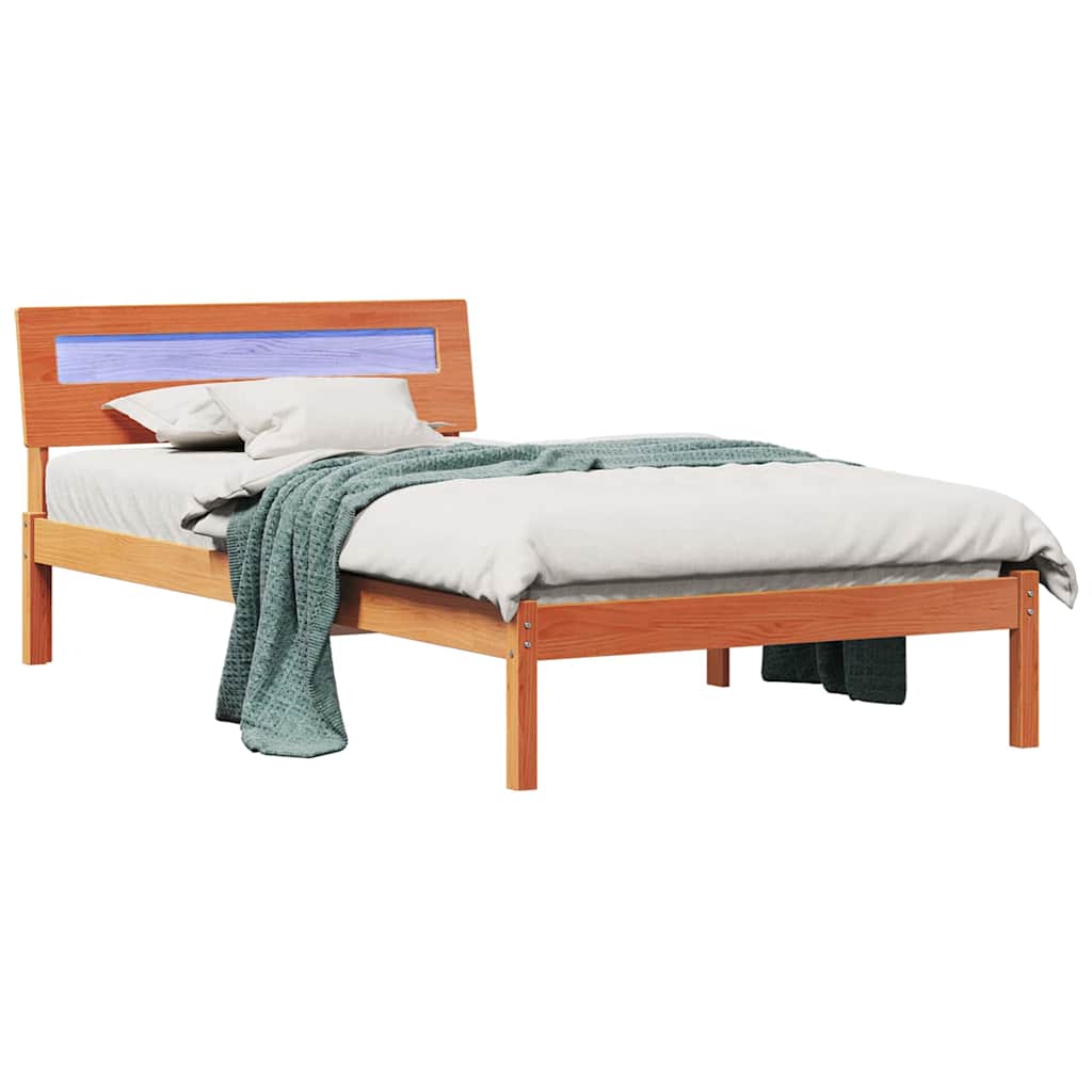 Sengestel med hovedgærde Voks brun 90 x 200 cm Massiv fyrretræ