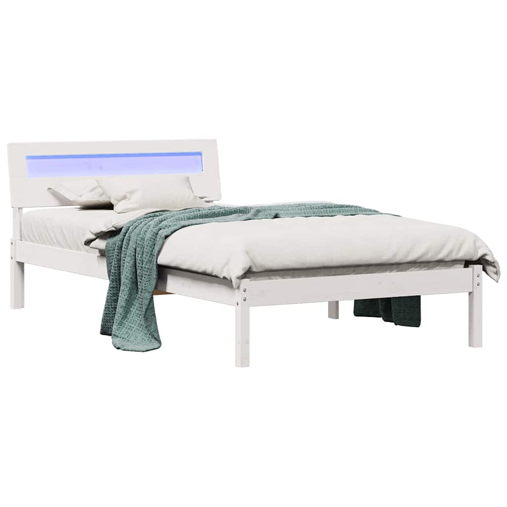 Sengestel med hovedgærde Hvid 80 x 200 cm Massiv fyrretræ