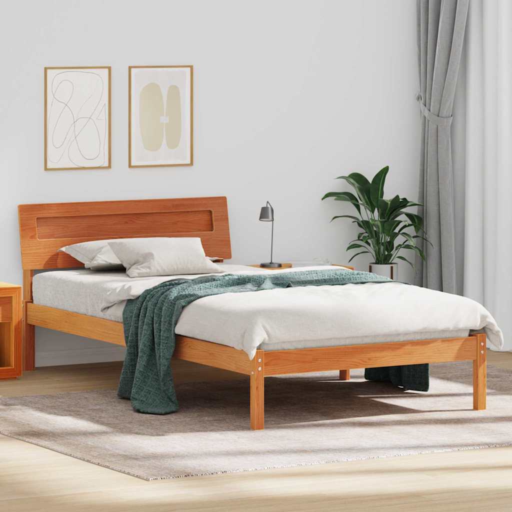 Sengestel med hovedgærde Voks brun 90 x 190 cm Massiv fyrretræ