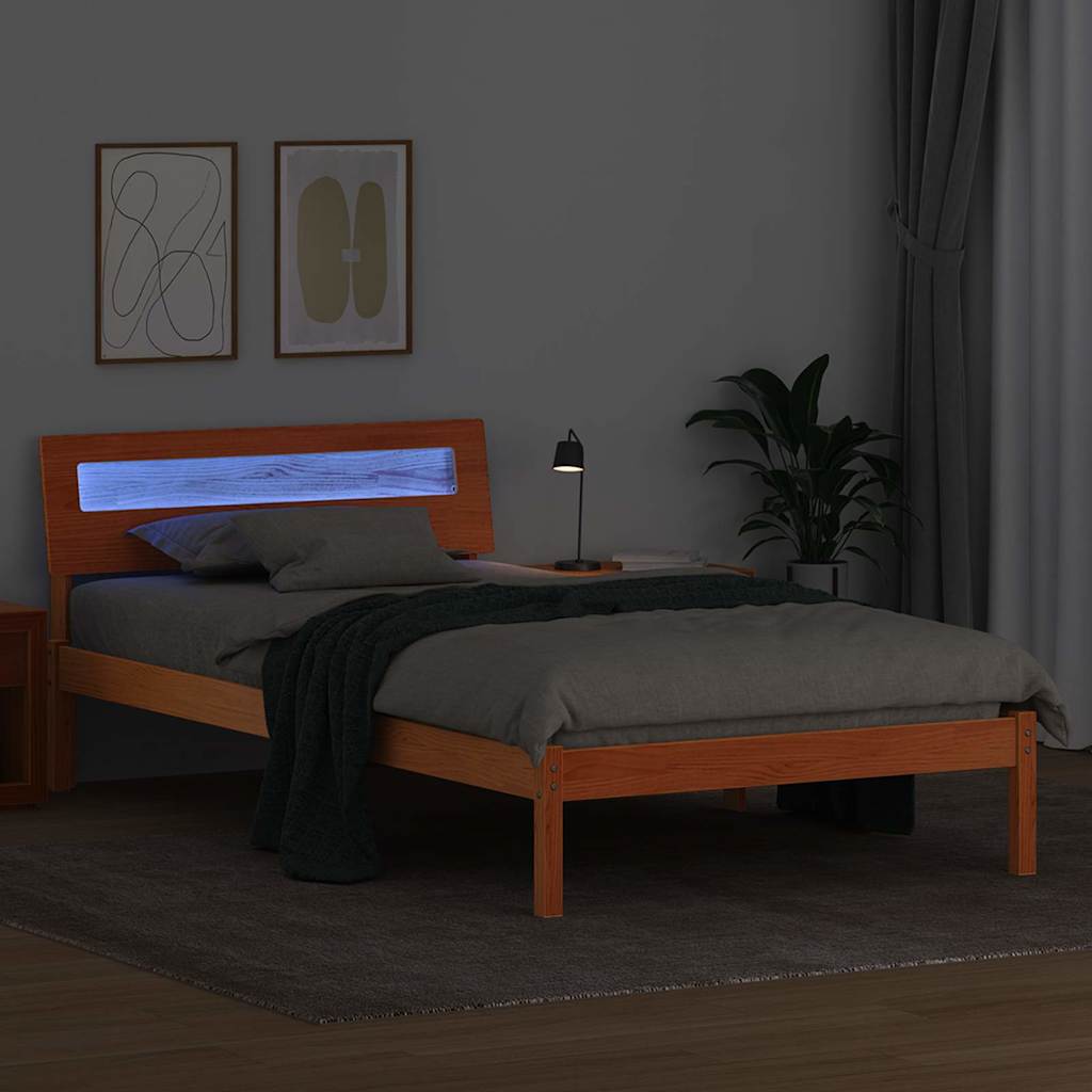 Sengestel med hovedgærde Voks brun 75 x 190 cm Massiv fyrretræ