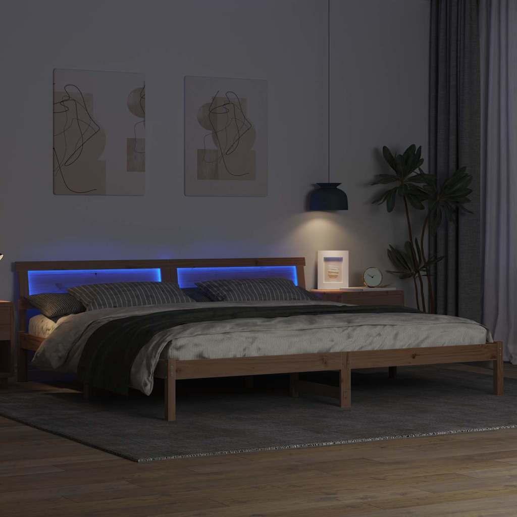 Sengestel med hovedgærde Brun 180 x 200 cm Massiv fyrretræ