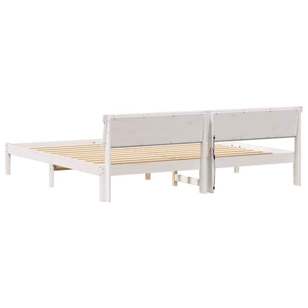 Sengestel med hovedgærde Hvid 180 x 200 cm Massiv fyrretræ