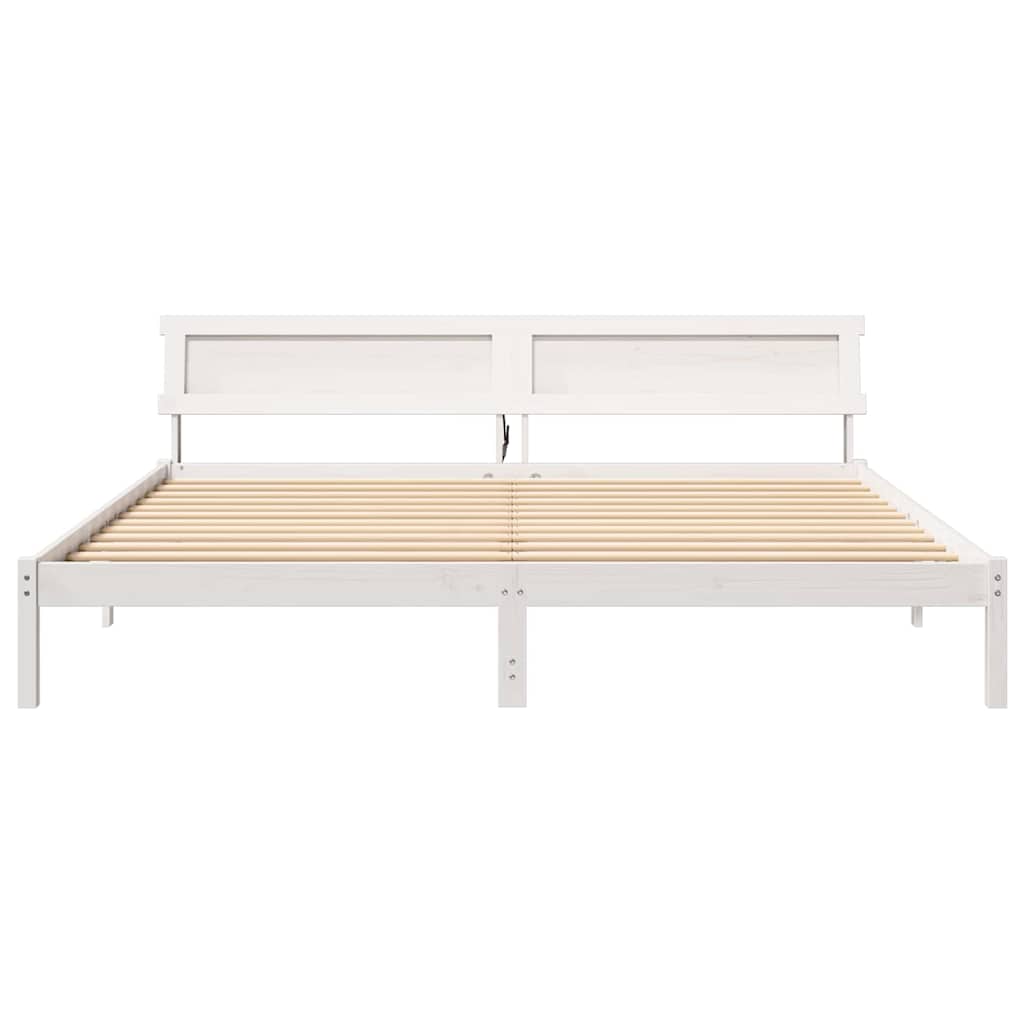 Sengestel med hovedgærde Hvid 180 x 200 cm Massiv fyrretræ