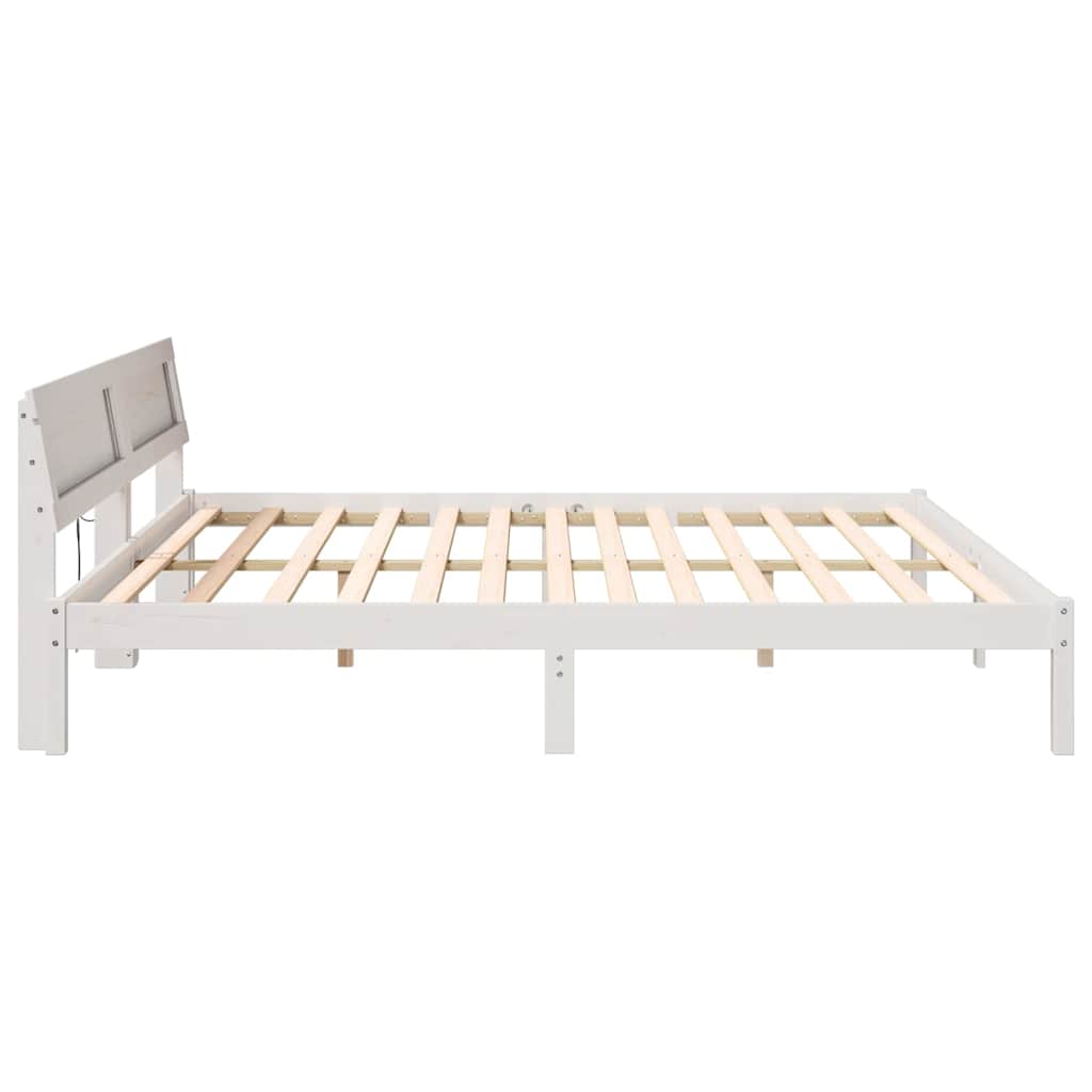 Sengestel med hovedgærde Hvid 180 x 200 cm Massiv fyrretræ