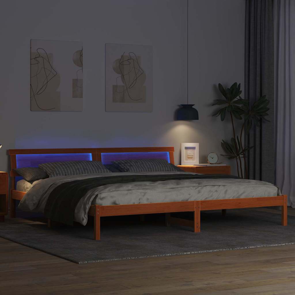 Sengestel med hovedgærde Voks brun 180 x 200 cm Massiv fyrretræ