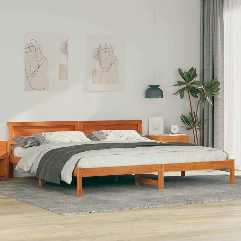 Sengestel med hovedgærde Voks brun 180 x 200 cm Massiv fyrretræ