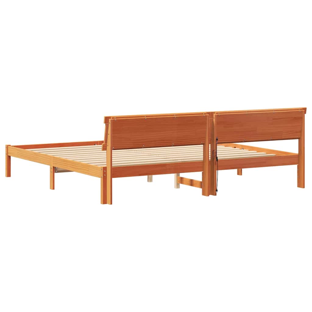 Sengestel med hovedgærde Voks brun 180 x 200 cm Massiv fyrretræ