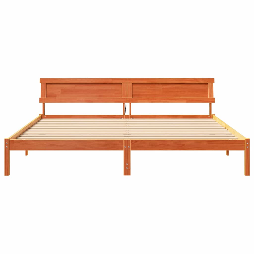 Sengestel med hovedgærde Voks brun 180 x 200 cm Massiv fyrretræ