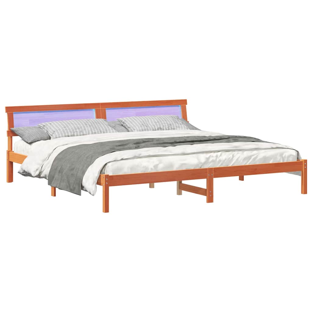 Sengestel med hovedgærde Voks brun 180 x 200 cm Massiv fyrretræ
