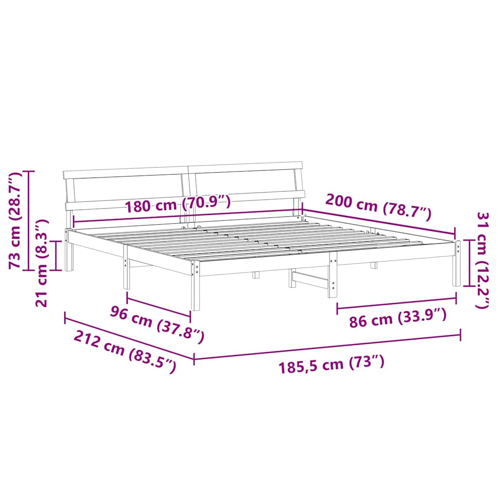 Sengestel med hovedgærde Voks brun 180 x 200 cm Massiv fyrretræ