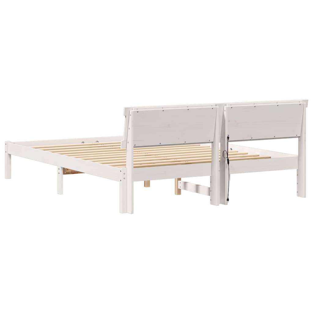 Sengestel med hovedgærde Hvid 160 x 200 cm Massiv fyrretræ