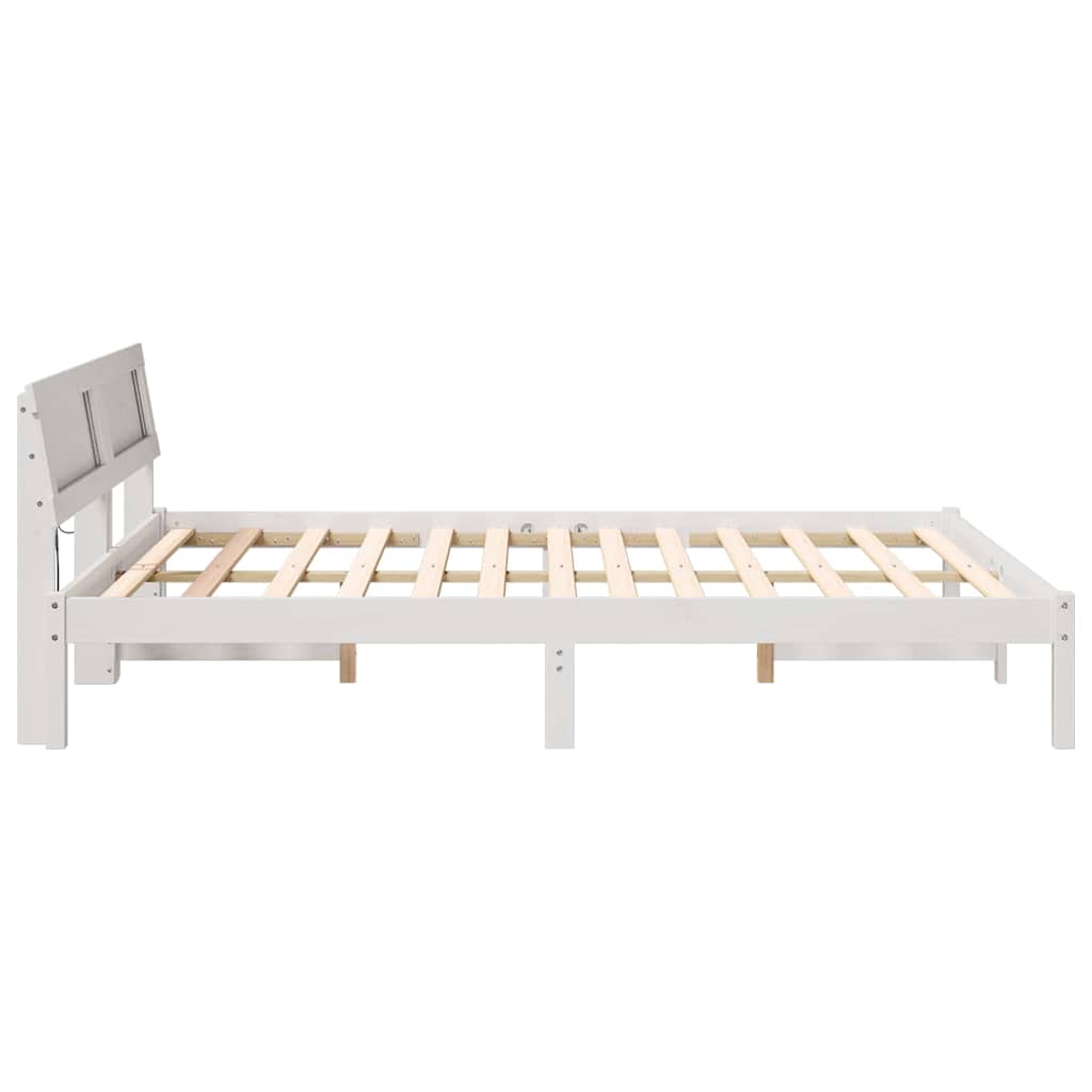 Sengestel med hovedgærde Hvid 160 x 200 cm Massiv fyrretræ